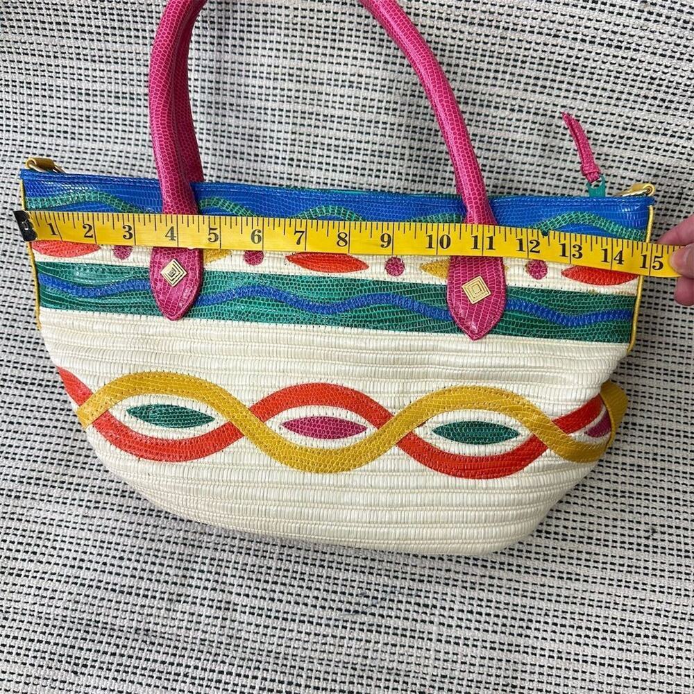 Vintage Rainbow 80s 90s Shoulder Bag‎ Woven Straw Maximalist Colorful Retro - Picture 9 of 14